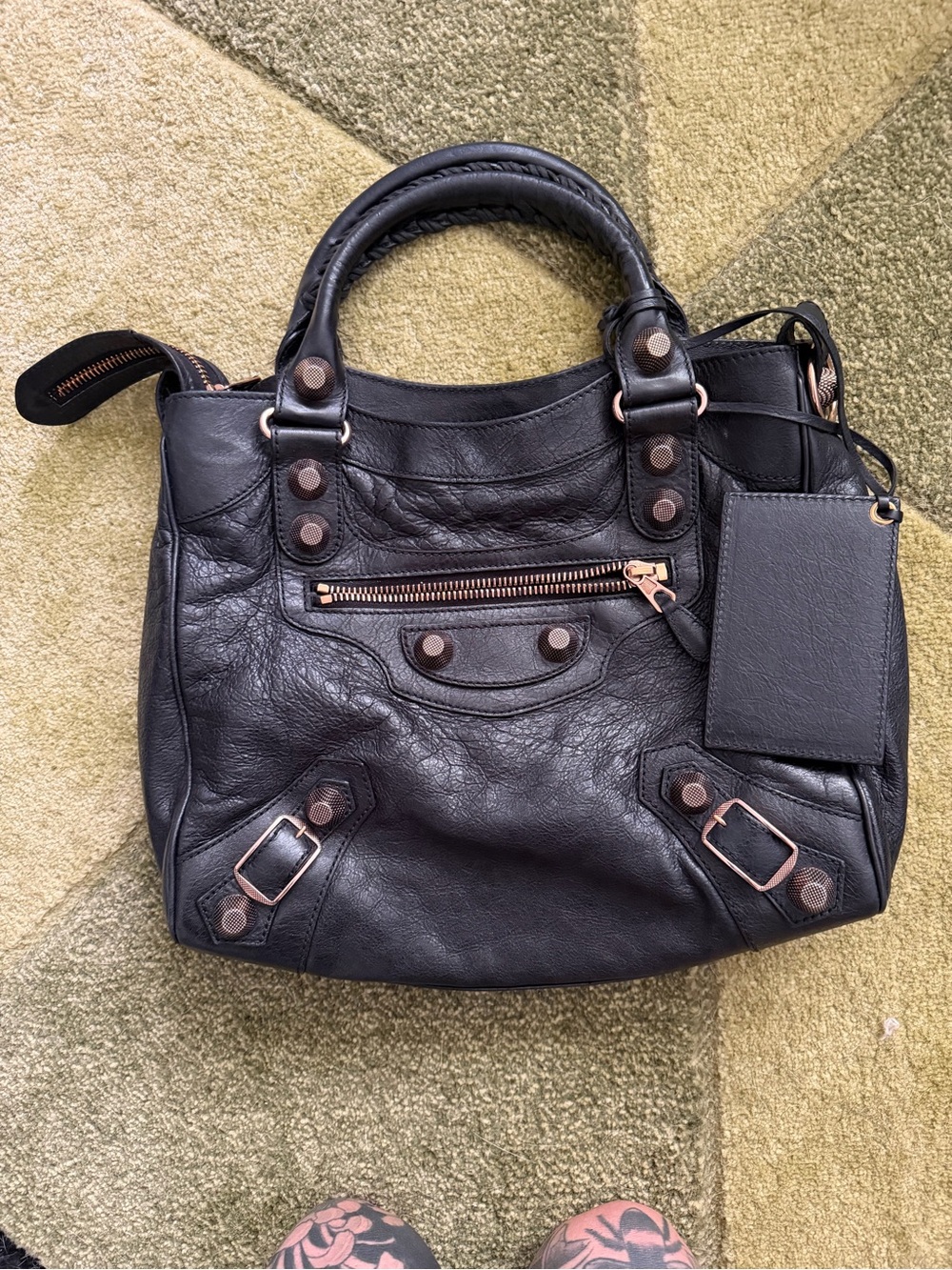 Classic Black Leather Tote Bag with Top Handles